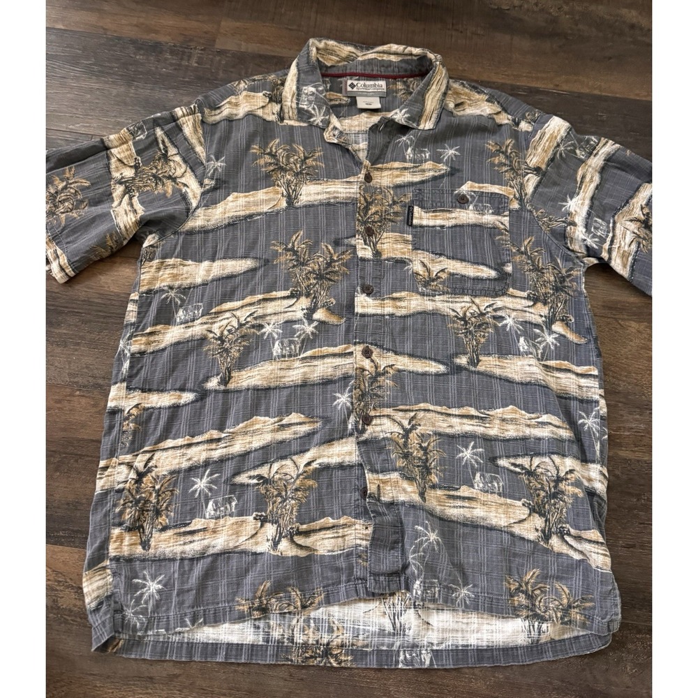 Columbia Vertex Button Up Men's‎ Large Palm Trees Beach Vacation Tropical